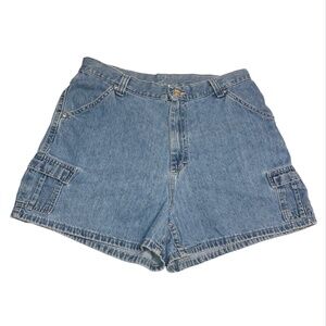 Vintage Lee Riveted Denim Jean Cargo Shorts Women’s Sz 14 P Medium Wash USA Made
